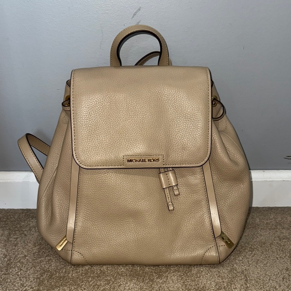 Michael Kors Tan Backpack with Gold Hardware and Adjustable Straps
